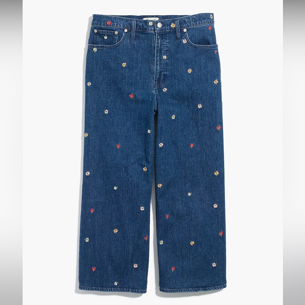 Wide-Leg Crop Jeans: Confetti Floral Embroidered Edition